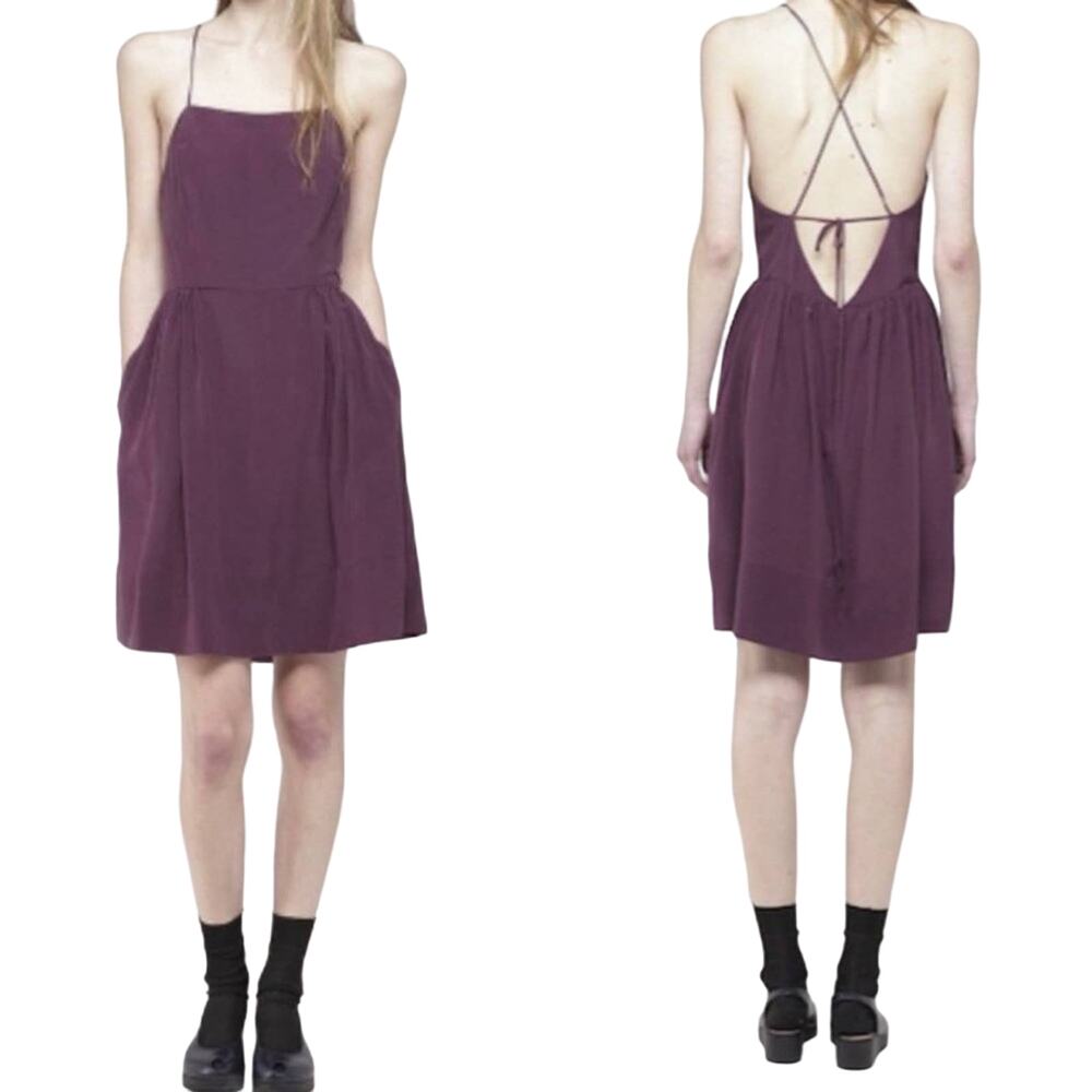 Steven Alan corrine silk cross back dress purple burgundy sz 4 sleeveless